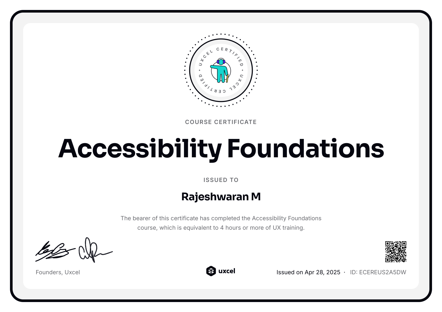 Rajeshwaran M's certificate